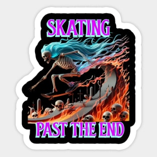 Fiery Skating Skeleton A Death-Defying Ride Sticker